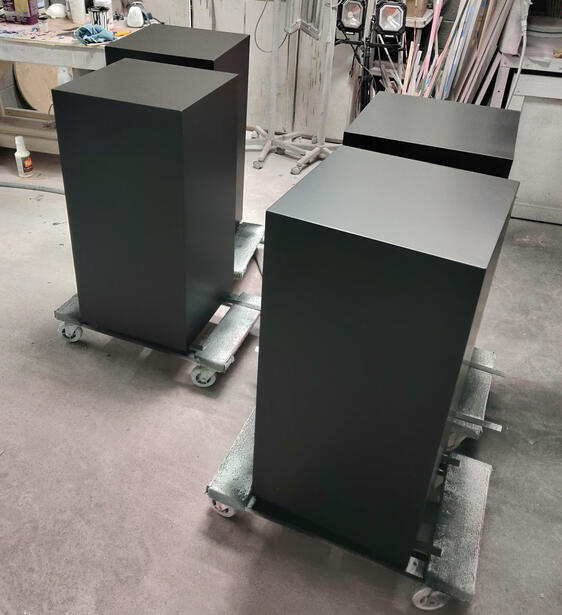 Pedestals just after their final coat of paint